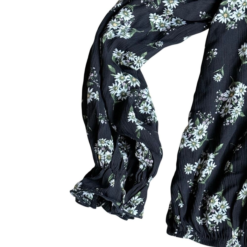 Womens Plus Size Blouse Tassel Tie Neck Lanter Sleeve Daisy print Size 2XL - Picture 5 of 14